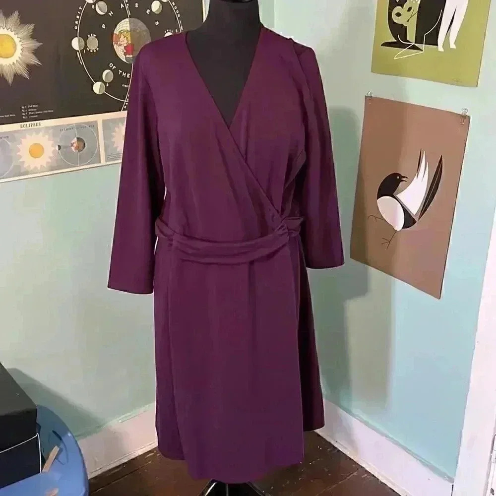 Lands End Rich eggplant wrap dress 14/16 NWT